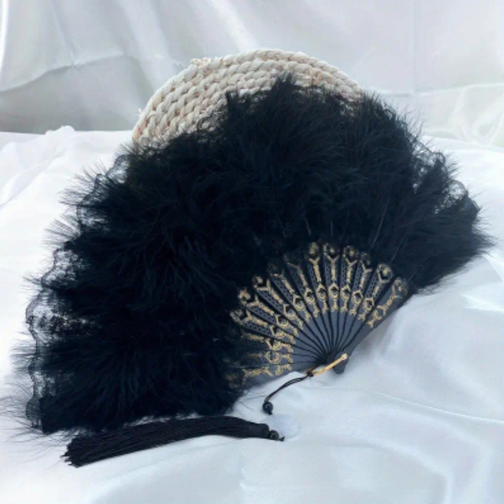 Faux Feather Hand Fan